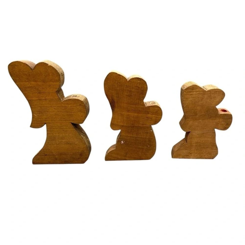 Vintage Wooden Angel Candle Holder Set – Rustic Primitive Decor – Set of 3